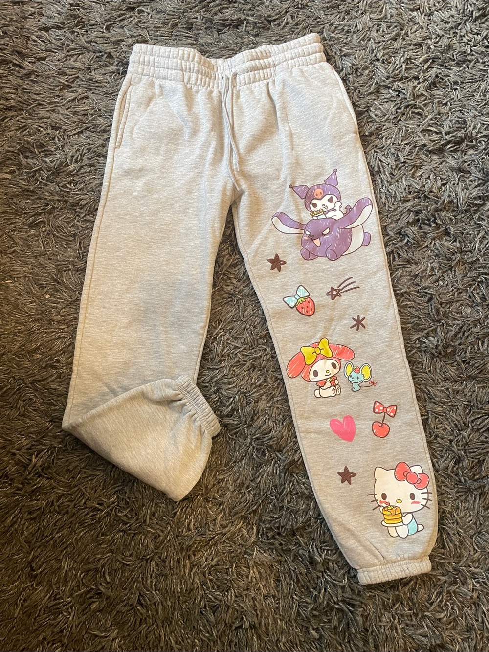Sanrio Hello Kitty Light Gray Character Sweatpants with Colorful Prints size M